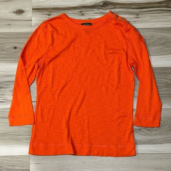 LRL Lauren Ralph Lauren Orange Button Shoulder Top Women’s Small - Picture 1 of 3